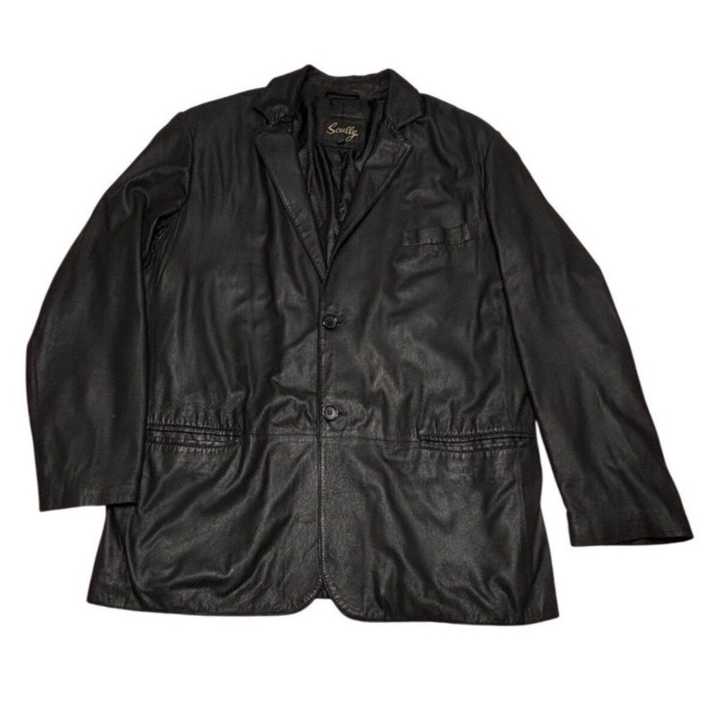 Scully Mens‎ Leather Blazer Size 44 Black Genuine Leather Soft Two Button